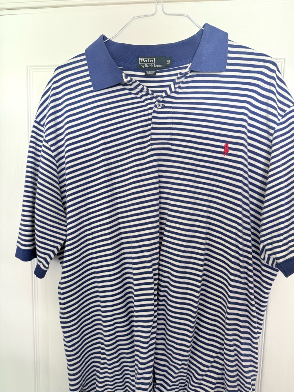 Polo by Ralph Lauren Blue & White Striped Polo with Red Pony